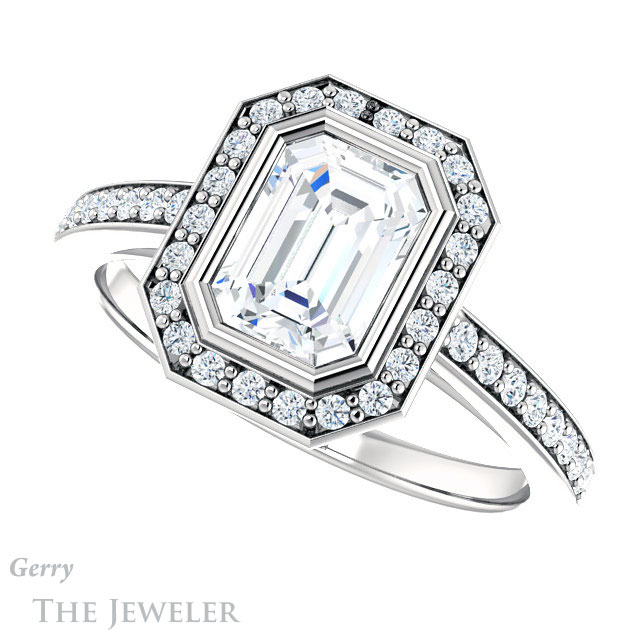 Emerald Cut Forever Brilliant Moissanite Engagement Ring #GTJ920-emerald-fb-w