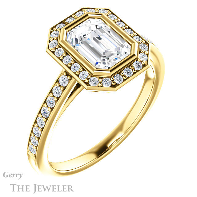 Emerald Cut Forever One Moissanite Engagement Ring #GTJ920-emerald-fb-y 4 Emerald Cut Forever Brilliant Moissanite Engagement Ring #GTJ920-emerald-fb-y