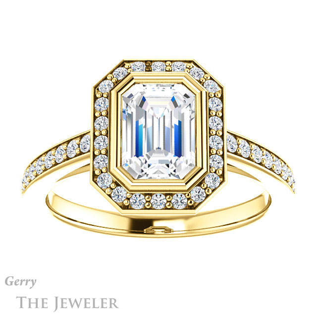 Emerald Cut Forever One Moissanite Engagement Ring #GTJ920-emerald-fb-y 1 Emerald Cut Forever Brilliant Moissanite Engagement Ring #GTJ920-emerald-fb-y