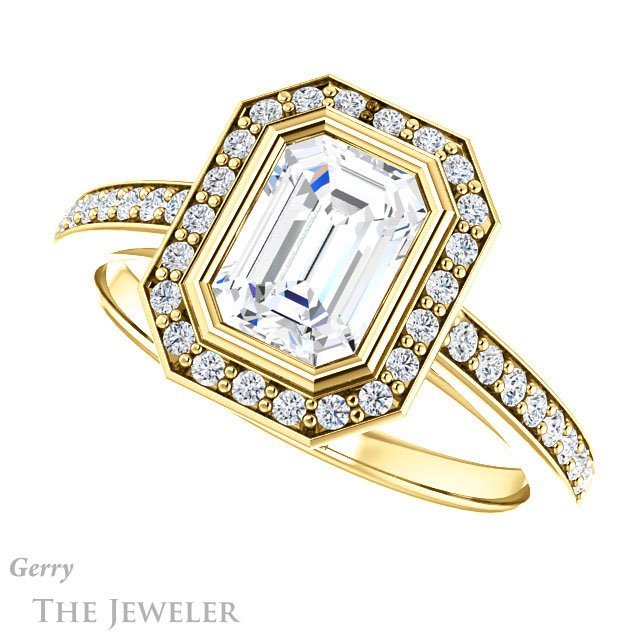 Emerald Cut Forever One Moissanite Engagement Ring #GTJ920-emerald-fb-y 5 Emerald Cut Forever Brilliant Moissanite Engagement Ring #GTJ920-emerald-fb-y