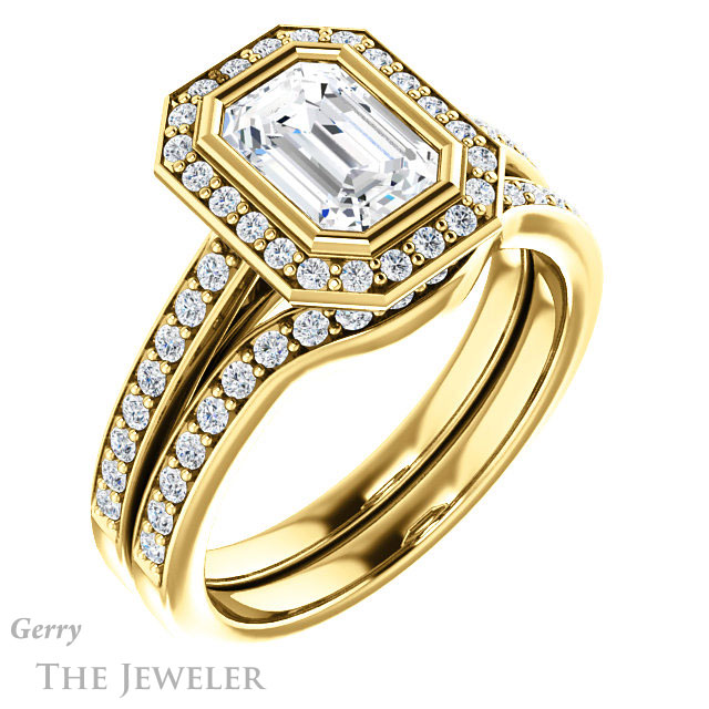 Emerald Cut Forever One Moissanite Engagement Ring #GTJ920-emerald-fb-y 6 Emerald Cut Forever Brilliant Moissanite Engagement Ring #GTJ920-emerald-fb-y