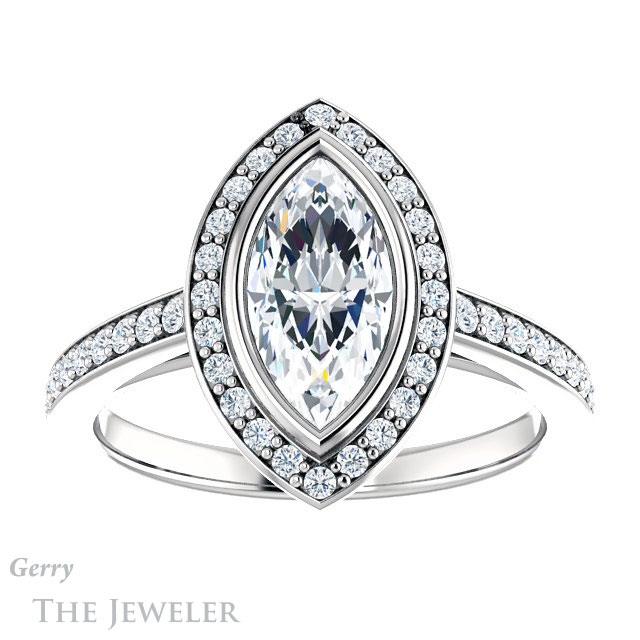 Marquise Cut Forever Brilliant Moissanite Engagement Ring #GTJ920-marquise-fb-w