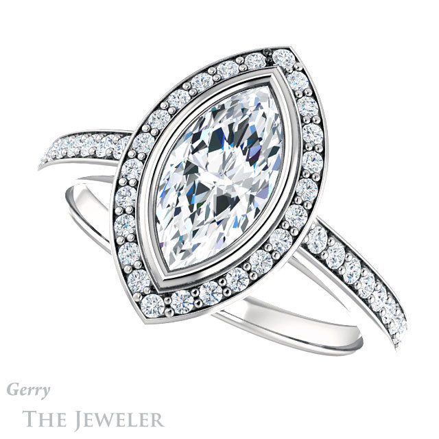 Marquise Cut Forever Brilliant Moissanite Engagement Ring #GTJ920-marquise-fb-w