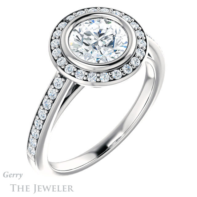 Round Cut Forever One Moissanite Engagement Ring #GTJ920-round-fo-w