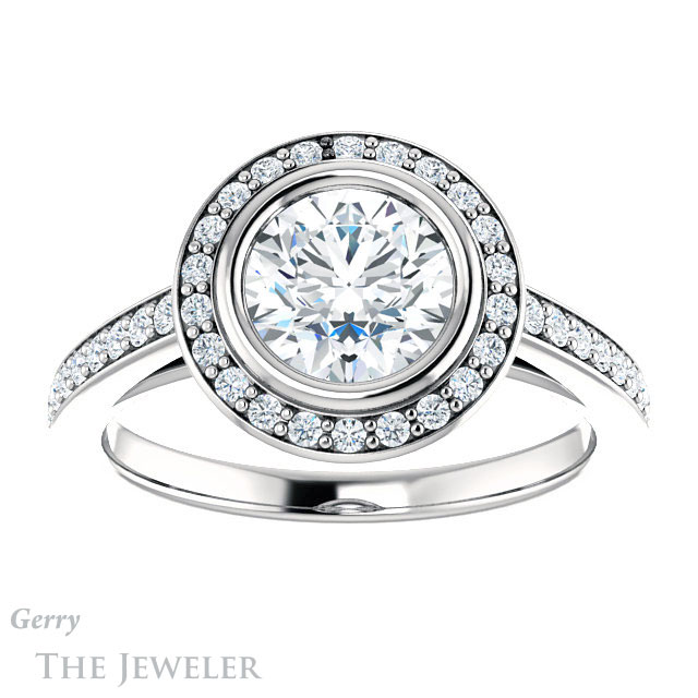 Round Cut Forever One Moissanite Engagement Ring #GTJ920-round-fo-w