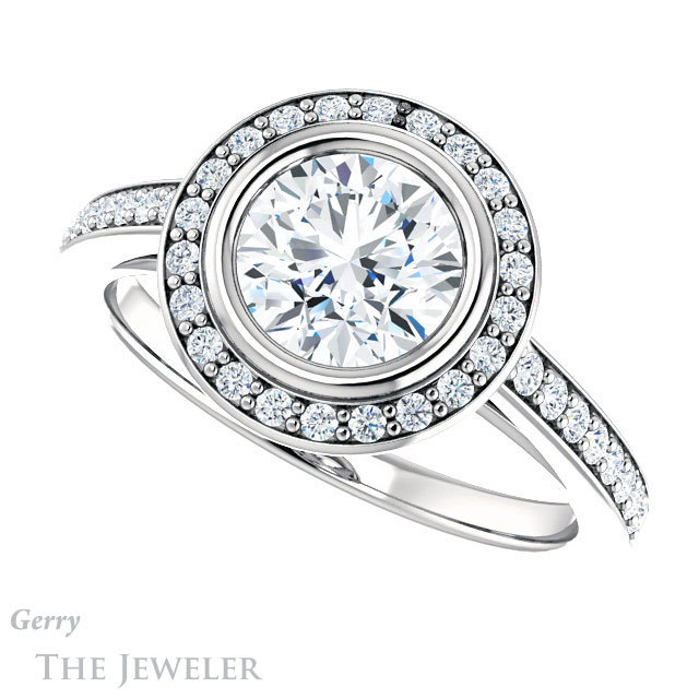 Round Cut Forever One Moissanite Engagement Ring #GTJ920-round-fo-w