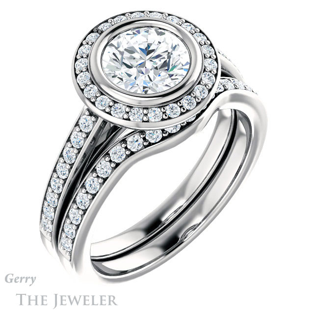Round Cut Forever One Moissanite Engagement Ring #GTJ920-round-fo-w
