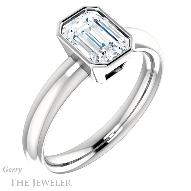Emerald Cut Forever Brilliant Moissanite Engagement Ring #GTJ922-emerald-fb-w