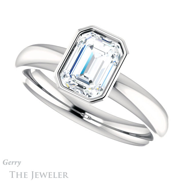 Emerald Cut Forever Brilliant Moissanite Engagement Ring #GTJ922-emerald-fb-w