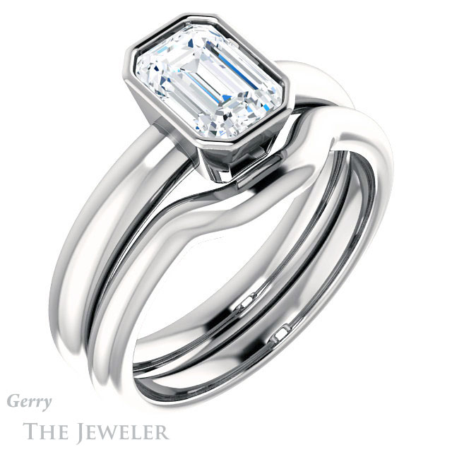Emerald Cut Forever Brilliant Moissanite Engagement Ring #GTJ922-emerald-fb-w