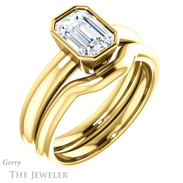 Emerald Cut Forever Brilliant Moissanite Engagement Ring #GTJ922-emerald-fb-y