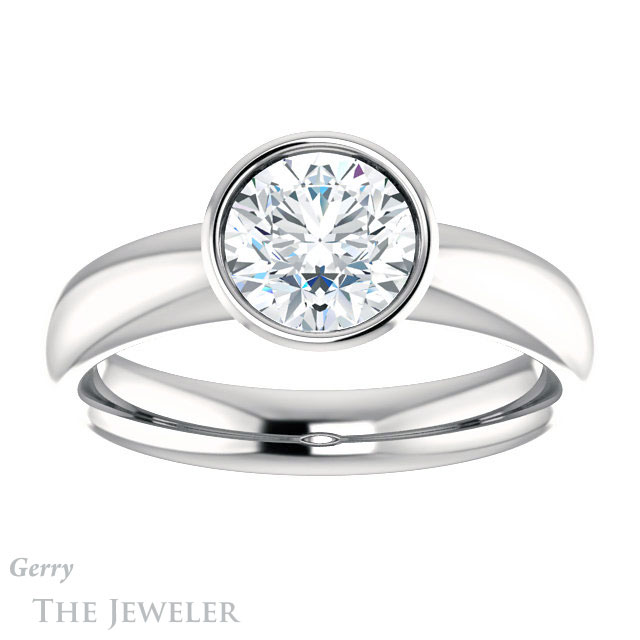 Round Cut Forever One Moissanite Engagement Ring #GTJ922-round-fo-w