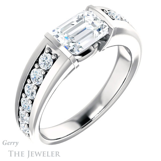 Emerald Cut Forever One Moissanite Engagement Ring #GTJ923-emerald-fb-w | Gerry The Jeweler Emerald Cut Forever Brilliant Moissanite Engagement Ring #GTJ923-emerald-fb-w
