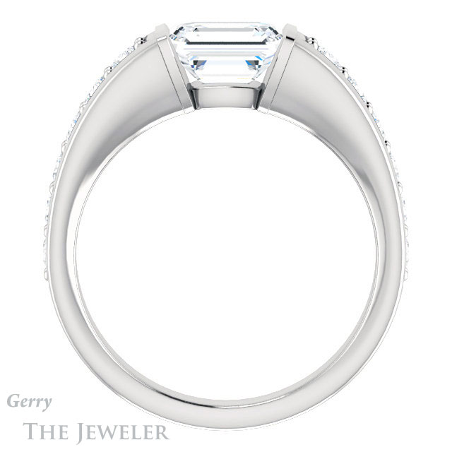 Emerald Cut Forever One Moissanite Engagement Ring #GTJ923-emerald-fb-w | Gerry The Jeweler Emerald Cut Forever Brilliant Moissanite Engagement Ring #GTJ923-emerald-fb-w