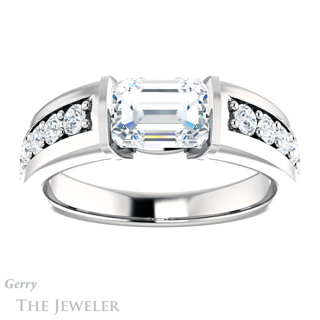 Emerald Cut Forever One Moissanite Engagement Ring #GTJ923-emerald-fb-w | Gerry The Jeweler Emerald Cut Forever Brilliant Moissanite Engagement Ring #GTJ923-emerald-fb-w