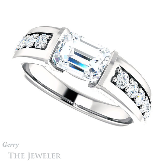 Emerald Cut Forever One Moissanite Engagement Ring #GTJ923-emerald-fb-w | Gerry The Jeweler Emerald Cut Forever Brilliant Moissanite Engagement Ring #GTJ923-emerald-fb-w