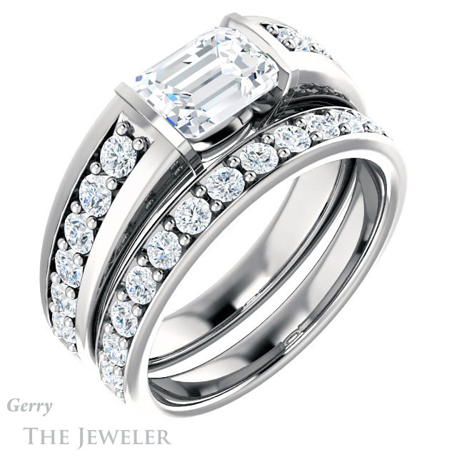 Emerald Cut Forever One Moissanite Engagement Ring #GTJ923-emerald-fb-w | Gerry The Jeweler Emerald Cut Forever Brilliant Moissanite Engagement Ring #GTJ923-emerald-fb-w