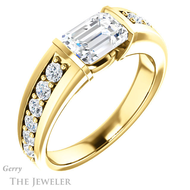 Emerald Cut Forever One Moissanite Engagement Ring #GTJ923-emerald-fb-y | Gerry The Jeweler Emerald Cut Forever Brilliant Moissanite Engagement Ring #GTJ923-emerald-fb-y