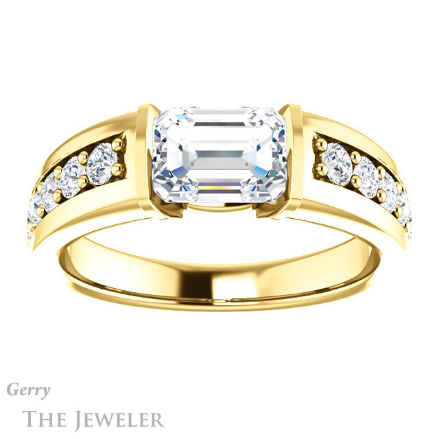 Emerald Cut Forever One Moissanite Engagement Ring #GTJ923-emerald-fb-y | Gerry The Jeweler Emerald Cut Forever Brilliant Moissanite Engagement Ring #GTJ923-emerald-fb-y