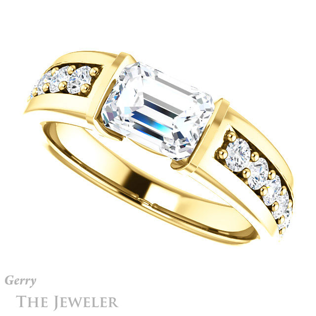 Emerald Cut Forever One Moissanite Engagement Ring #GTJ923-emerald-fb-y | Gerry The Jeweler Emerald Cut Forever Brilliant Moissanite Engagement Ring #GTJ923-emerald-fb-y
