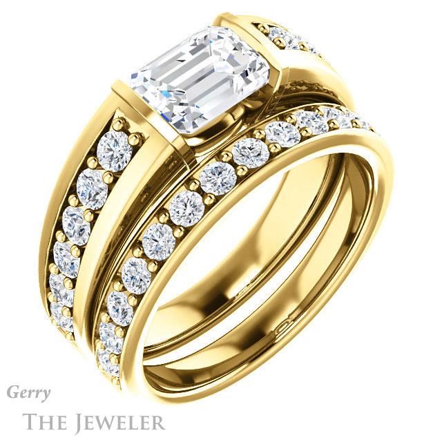 Emerald Cut Forever One Moissanite Engagement Ring #GTJ923-emerald-fb-y | Gerry The Jeweler Emerald Cut Forever Brilliant Moissanite Engagement Ring #GTJ923-emerald-fb-y