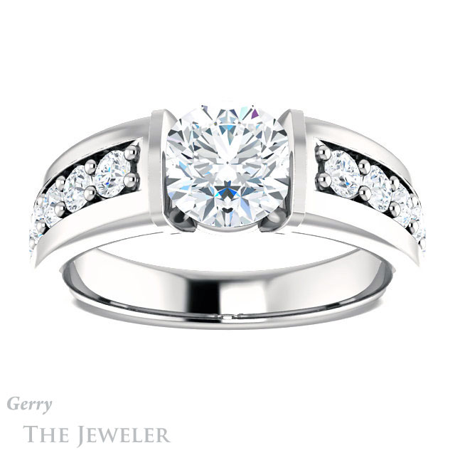 Round Cut Forever One Moissanite Engagement Ring #GTJ923-round-fo-w | Gerry The Jeweler Round Cut Forever One Moissanite Engagement Ring #GTJ923-round-fo-w