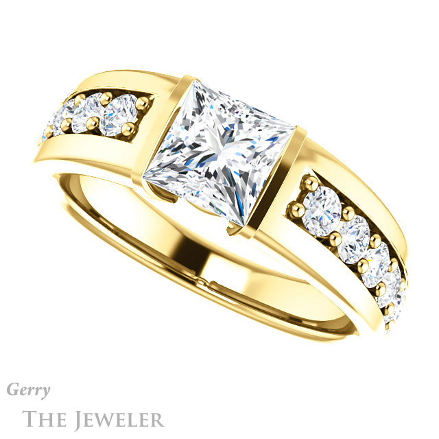 Princess Cut Forever One Moissanite Engagement Ring #GTJ923-square-fo-y | Gerry The Jeweler Princess Cut Forever One Moissanite Engagement Ring #GTJ923-square-fo-y