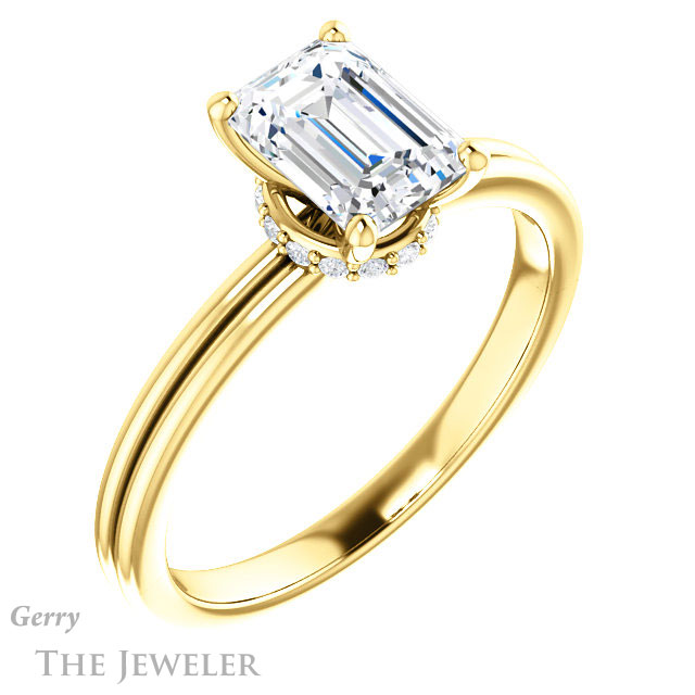 Emerald Cut Forever One Moissanite Engagement Ring #GTJ924-emerald-fb-y 4 Emerald Cut Forever Brilliant Moissanite Engagement Ring #GTJ924-emerald-fb-y