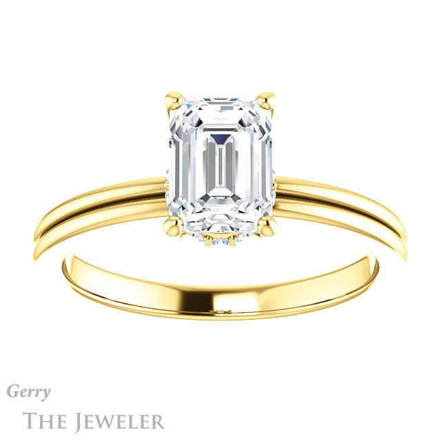 Emerald Cut Forever One Moissanite Engagement Ring #GTJ924-emerald-fb-y 1 Emerald Cut Forever Brilliant Moissanite Engagement Ring #GTJ924-emerald-fb-y