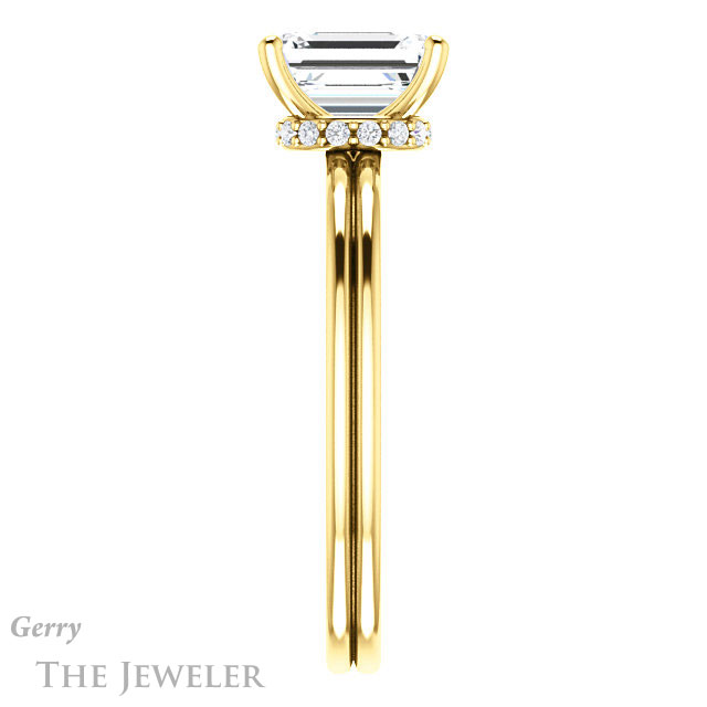 Emerald Cut Forever One Moissanite Engagement Ring #GTJ924-emerald-fb-y 3 Emerald Cut Forever Brilliant Moissanite Engagement Ring #GTJ924-emerald-fb-y