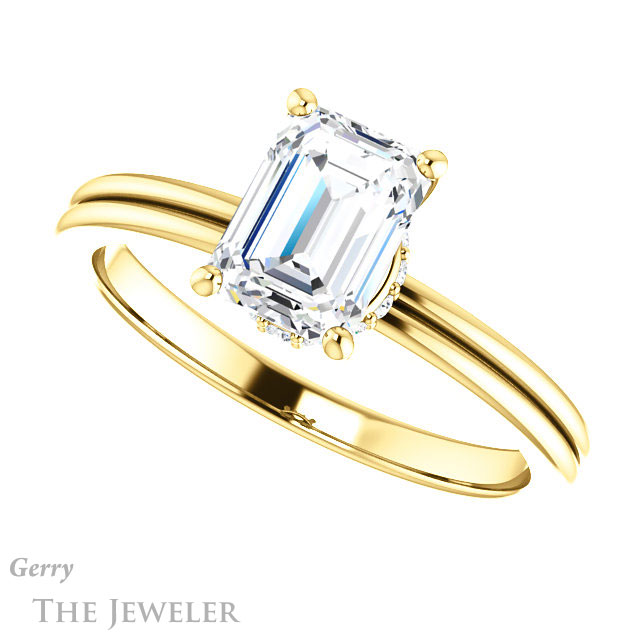 Emerald Cut Forever One Moissanite Engagement Ring #GTJ924-emerald-fb-y 5 Emerald Cut Forever Brilliant Moissanite Engagement Ring #GTJ924-emerald-fb-y
