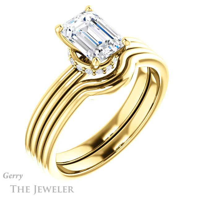 Emerald Cut Forever One Moissanite Engagement Ring #GTJ924-emerald-fb-y 6 Emerald Cut Forever Brilliant Moissanite Engagement Ring #GTJ924-emerald-fb-y