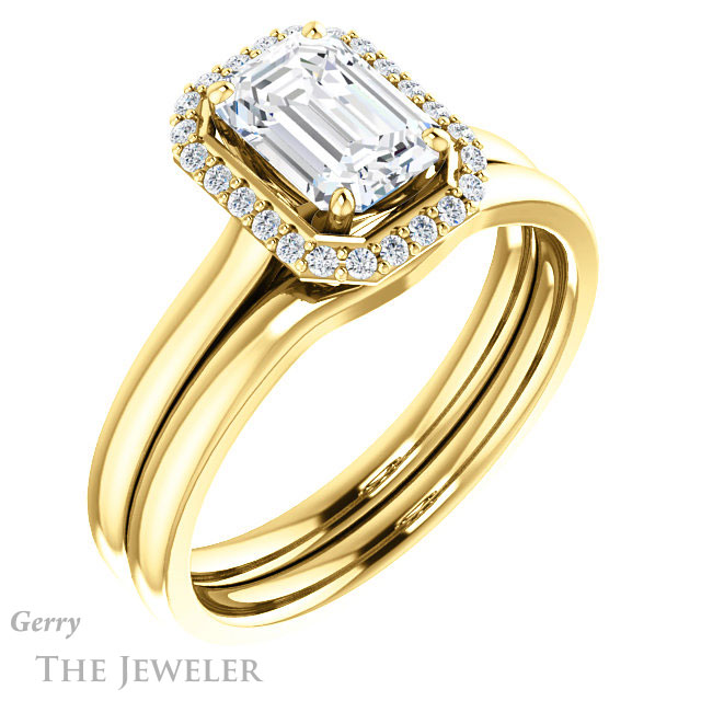 Emerald Cut Forever Brilliant Moissanite Engagement Ring #GTJ925-emerald-fb-y