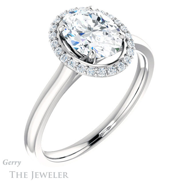 Oval Shaped Forever One Moissanite Engagement Ring #GTJ925-oval-fo-w