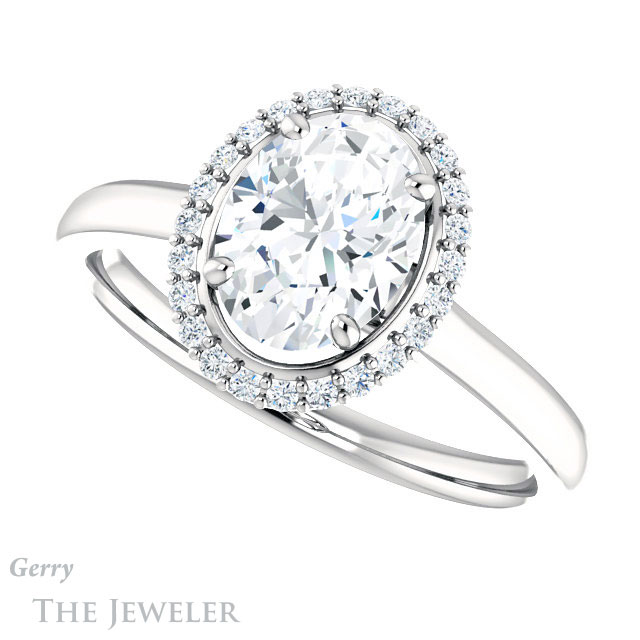 Oval Shaped Forever One Moissanite Engagement Ring #GTJ925-oval-fo-w