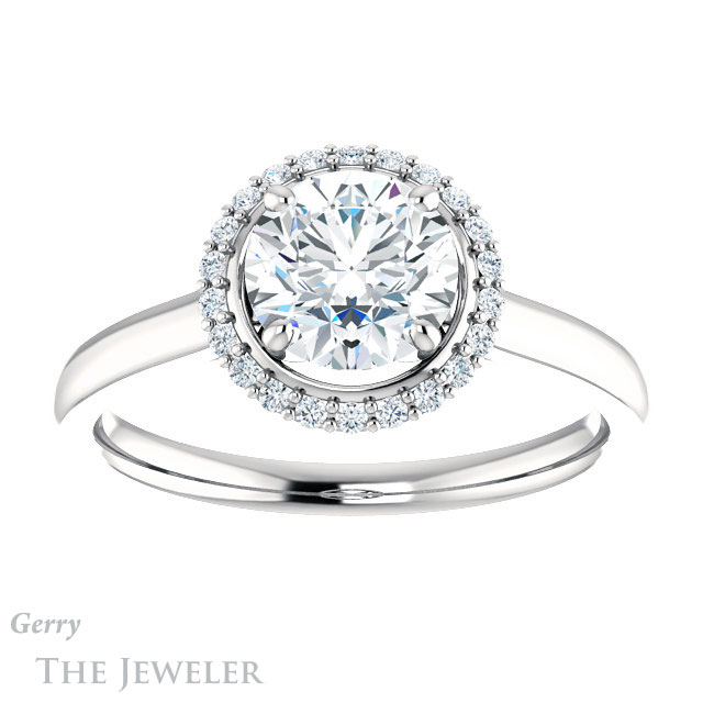 Round Cut Forever One Moissanite Engagement Ring #GTJ925-round-fo-w