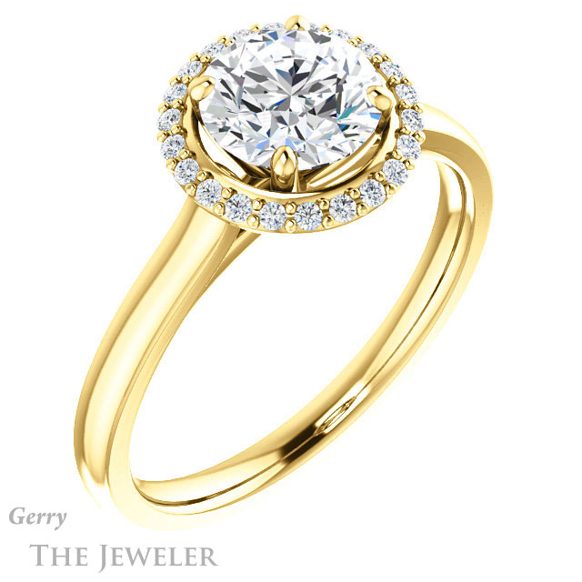 Round Cut Forever One Moissanite Engagement Ring #GTJ925-round-fo-y