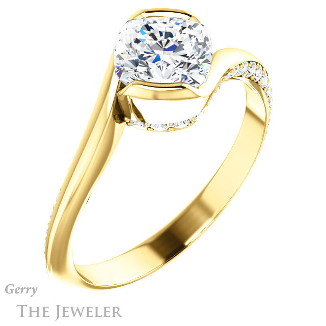 Cushion Cut Forever One Moissanite Engagement Ring #GTJ927-cushion-fo-y 4 Cushion Cut Forever One Moissanite Engagement Ring #GTJ927-cushion-fo-y