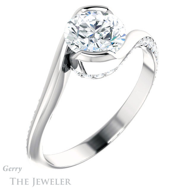 Round Cut Forever One Moissanite Engagement Ring #GTJ927-round-fo-w 4 Round Cut Forever One Moissanite Engagement Ring #GTJ927-round-fo-w