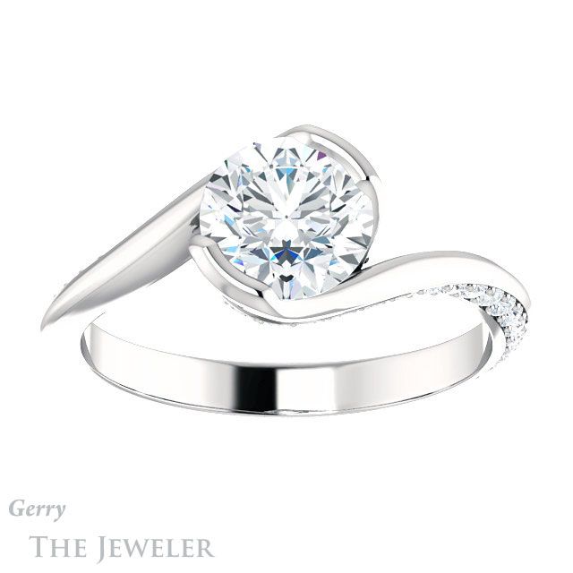 Round Cut Forever One Moissanite Engagement Ring #GTJ927-round-fo-w 1 Round Cut Forever One Moissanite Engagement Ring #GTJ927-round-fo-w