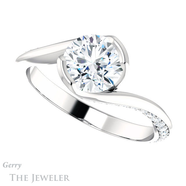 Round Cut Forever One Moissanite Engagement Ring #GTJ927-round-fo-w 5 Round Cut Forever One Moissanite Engagement Ring #GTJ927-round-fo-w