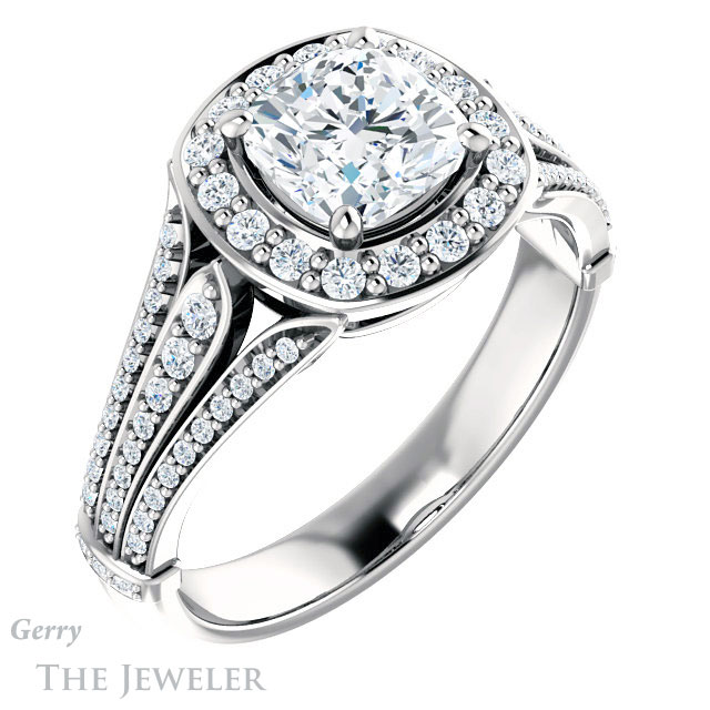 Cushion Cut Forever One Moissanite Engagement Ring #GTJ928-cushion-fo-w 4 Cushion Cut Forever One Moissanite Engagement Ring #GTJ928-cushion-fo-w