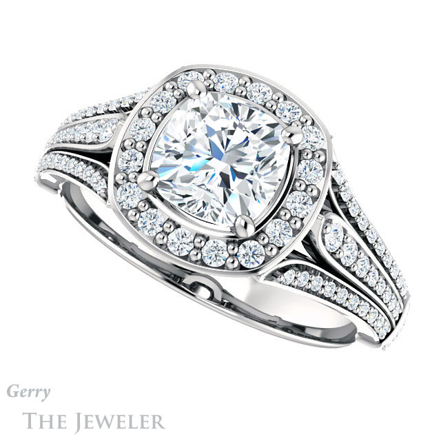 Cushion Cut Forever One Moissanite Engagement Ring #GTJ928-cushion-fo-w 5 Cushion Cut Forever One Moissanite Engagement Ring #GTJ928-cushion-fo-w
