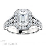Emerald Cut Forever One Moissanite Engagement Ring #GTJ928-emerald-fb-w 1 Emerald Cut Forever Brilliant
