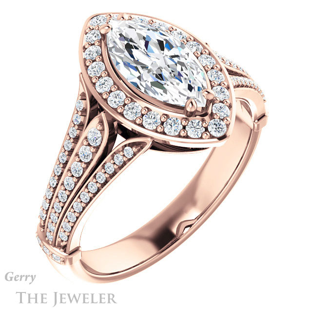 Marquise Cut Forever One Moissanite Engagement Ring #GTJ928-marquise-fb-r 4 Marquise Cut Forever Brilliant Moissanite Engagement Ring #GTJ928-marquise-fb-r