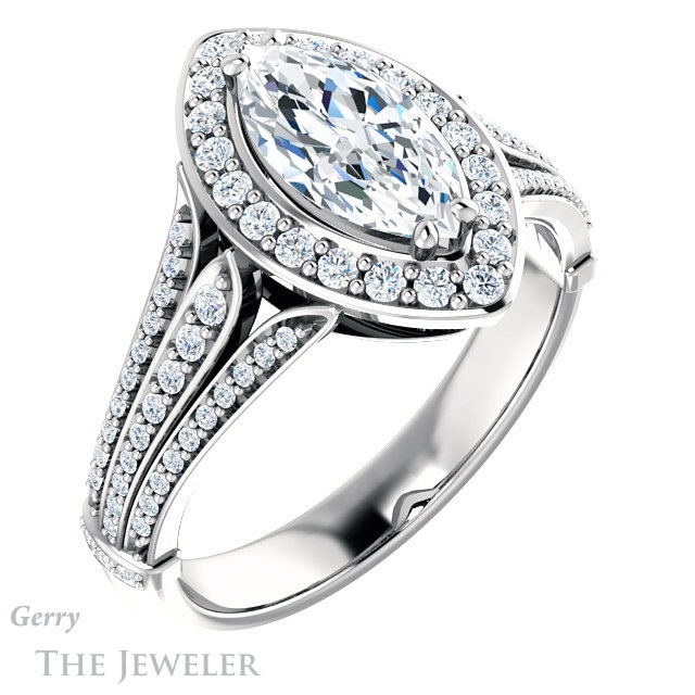 Marquise Cut Forever One Moissanite Engagement Ring #GTJ928-marquise-fb-w 4 Marquise Cut Forever Brilliant Moissanite Engagement Ring #GTJ928-marquise-fb-w