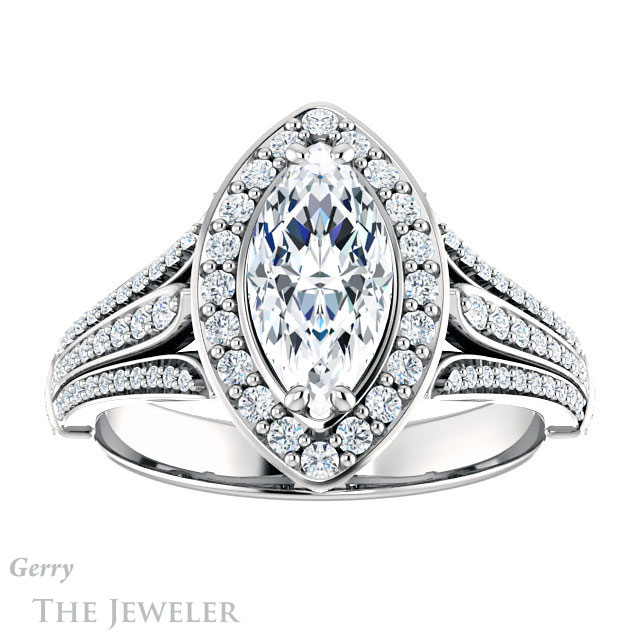 Marquise Cut Forever Brilliant Moissanite Engagement Ring #GTJ928-marquise-fb-w