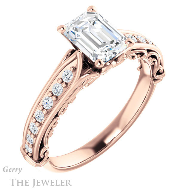Emerald Cut Forever Brilliant Moissanite Engagement Ring #GTJ929-emerald-fb-r