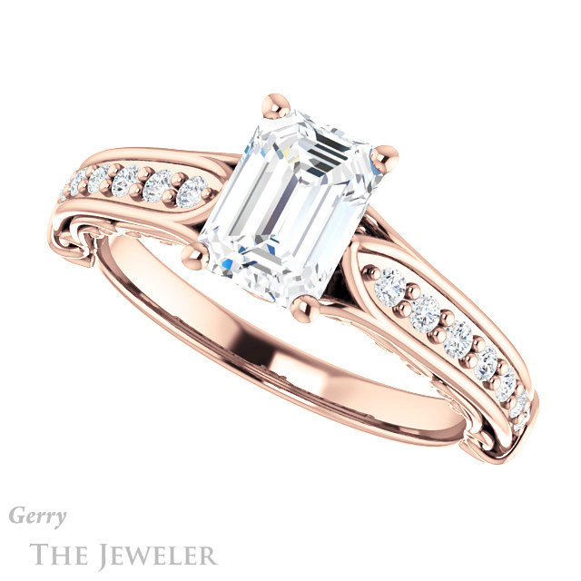 Emerald Cut Forever Brilliant Moissanite Engagement Ring #GTJ929-emerald-fb-r
