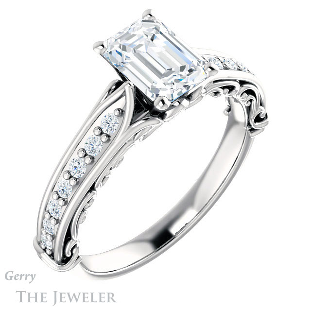 Emerald Cut Forever One Moissanite Engagement Ring #GTJ929-emerald-fb-w 4 Emerald Cut Forever Brilliant Moissanite Engagement Ring #GTJ929-emerald-fb-w